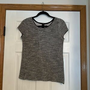 LOFT Black & White Tweed Short Sleeve Top Size Medium